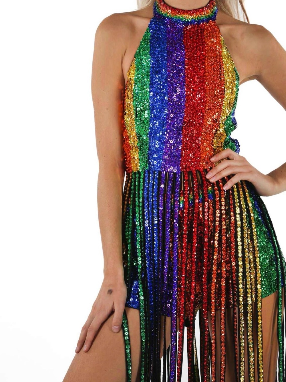 Easy Tiger Sequin Rainbow Halter Fringe Party Set - Multi